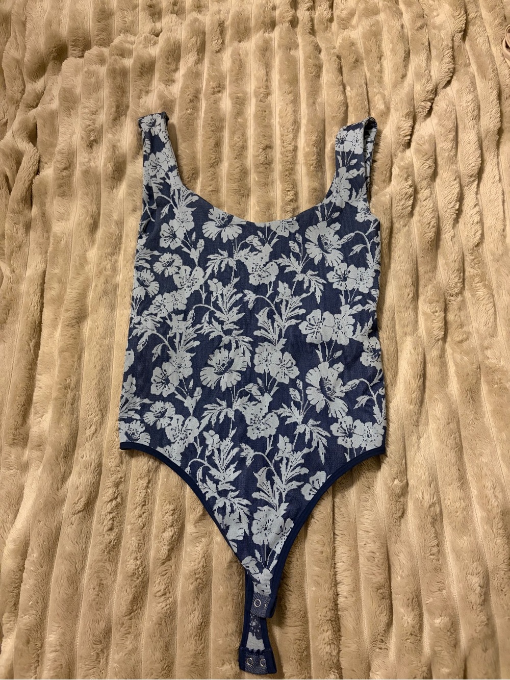 Free People Navy and White Floral Bodysuit